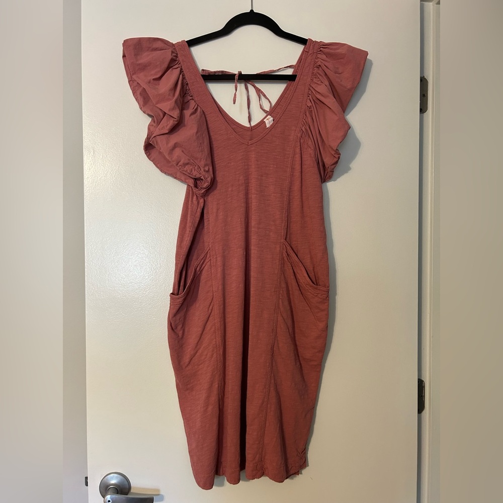 Anthropology Pink Halter Flutter Sleeve Sundress